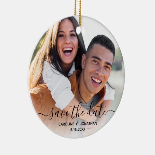 ウェディング写真書道の日付を保存かわいらしする セラミックオーナメント (右)