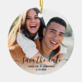 ウェディング写真書道の日付を保存かわいらしする セラミックオーナメント (正面)