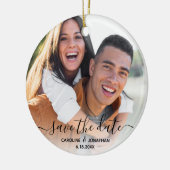 ウェディング写真書道の日付を保存かわいらしする セラミックオーナメント (左)