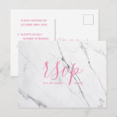ウェディング出欠カード |ホワイトピンク大理石スクリプト インビテーションポストカード (正面/裏面)