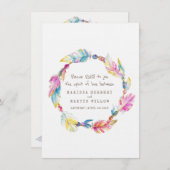 ウェディング出欠確認ボホ フェザー ネイティブ トライバルリース 招待状 (正面/裏面)