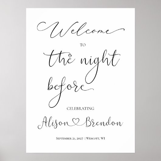 ウェディング前夜のブラック＆ホワイトサイン ポスター (正面)