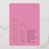 ウェディング実在招待箔文字ソフトピンク背景 箔招待状 (正面)