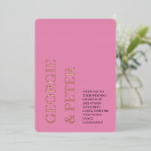 ウェディング実在招待箔文字ソフトピンク背景 箔招待状 (立ち正面)