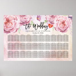 ウェディング席次表 ウォーターカラー フラワー&フェザー ポスター