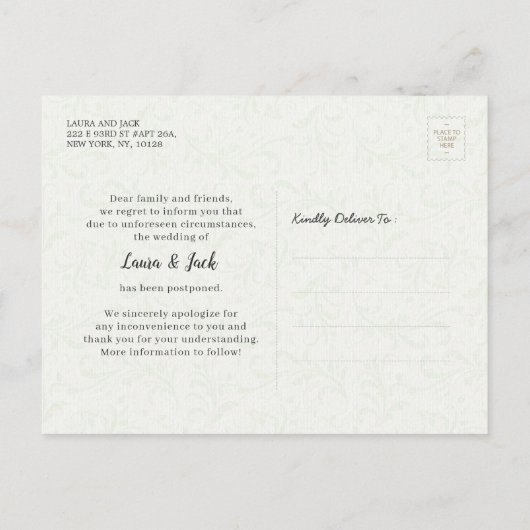 ウェディング延期 ゴールデンパイナップル 案内ポストカード (裏面)