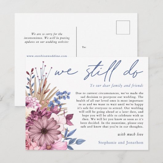 ウェディング延期　私たちはまだ花を飾る 案内ポストカード (正面/裏面)