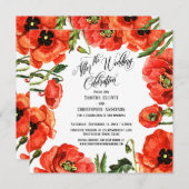 ウェディング後のお祝い 赤いポピーの花輪 招待状 (正面/裏面)