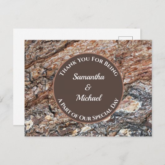 ウェディング感謝の気持ちを表す、素朴な木目調のサンキューカード ポストカード (正面/裏面)