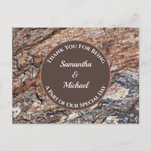 ウェディング感謝の気持ちを表す、素朴な木目調のサンキューカード ポストカード (正面)