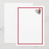 ウェディング招待に赤いリボンイメージを付けたグレーベル 招待状 (正面/裏面)