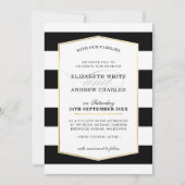 ウェディング招待シックモダン白黒ストライプ金ゴールド 招待状 (正面)