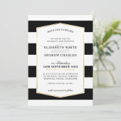 ウェディング招待シックモダン白黒ストライプ金ゴールド 招待状 (スタンド正面)