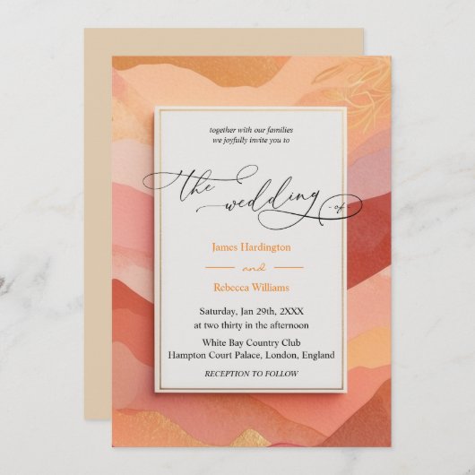 ウェディング招待デザインのサンセットヒュース 招待状 (正面/裏面)