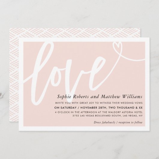 ウェディング招待ラブブラシ文字赤面ピンク 招待状 (正面/裏面)