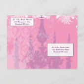 ウェディング招待ヴィンテージシャンデリアピンクラベンダー インビテーションポストカード (裏面)