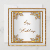 ウェディング招待古い金ゴールドホワイトアールデコ 招待状 (正面)