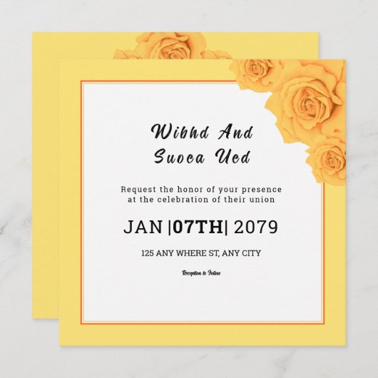 ウェディング招待状カードスクエアゲートフォールドデザイン 招待状 (正面/裏面)