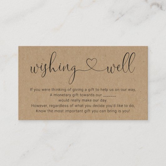 ウェディング招待状用ウィッシュ ウェル - ラスティック エンクロージャーカード (正面)