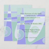 ウェディング招待状 アブストラクト パステル パープル グリーン (正面/裏面)