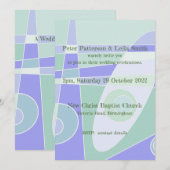 ウェディング招待状 アブストラクト パステル パープル グリーン 招待状 (正面/裏面)