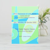 ウェディング招待状 アブストラクト パステル ブルー グリーン 招待状 (スタンド正面)