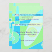 ウェディング招待状 アブストラクト パステル ブルー グリーン 招待状 (正面/裏面)
