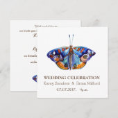 ウェディング招待状 エレガント 青い蝶の芸術 招待状 (正面/裏面)