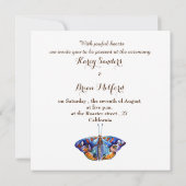 ウェディング招待状 エレガント 青い蝶の芸術 招待状 (裏面)