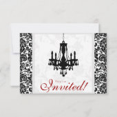 ウェディング招待状 シャンデリア ブラック ホワイト ダマスク 出欠カード (裏面)