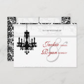 ウェディング招待状 シャンデリア ブラック ホワイト ダマスク 出欠カード (正面/裏面)