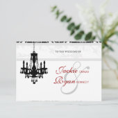 ウェディング招待状 シャンデリア ブラック ホワイト ダマスク 出欠カード (スタンド正面)