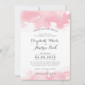 ウェディング招待状 スタイリッシュ おしゃれ 水彩 ブラッシュ ピンク 招待状 (正面)