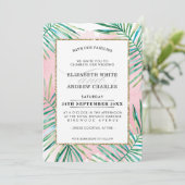 ウェディング招待状　トロピカルビーチ　パームリーフ おしゃれ 招待状 (スタンド正面)