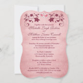 ウェディング招待状 | ワインレッド,  ブッシュピンクの花, ハート 招待状 (裏面)