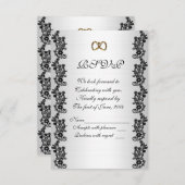 ウェディング招待状　出欠確認　サテン調　黒　アプレイク 招待状 (正面/裏面)