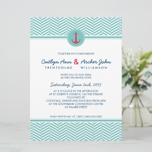 ウェディング招待航海のいかりカスタムモノグラム 招待状 (スタンド正面)