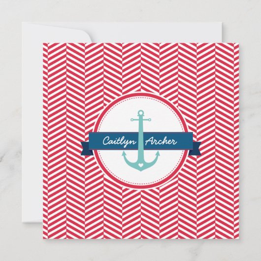 ウェディング招待航海のいかりハートネイビーレッドアクア 招待状 (裏面)