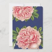 ウェディング招待赤面ピンクフローラ牡丹フラワーネイビー 招待状 (裏面)