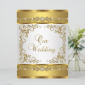 ウェディング招待金属金ゴールドホワイトダイヤモンド 招待状 (スタンド正面)