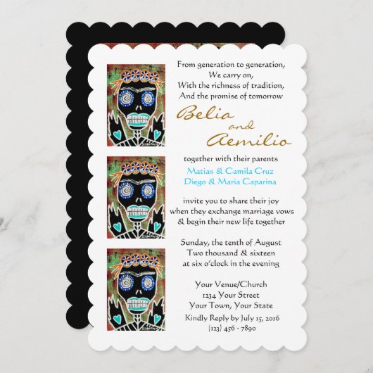 ウェディング招待 ヴードゥー女王 シュガー スカル エンジェル 招待状 (正面/裏面)