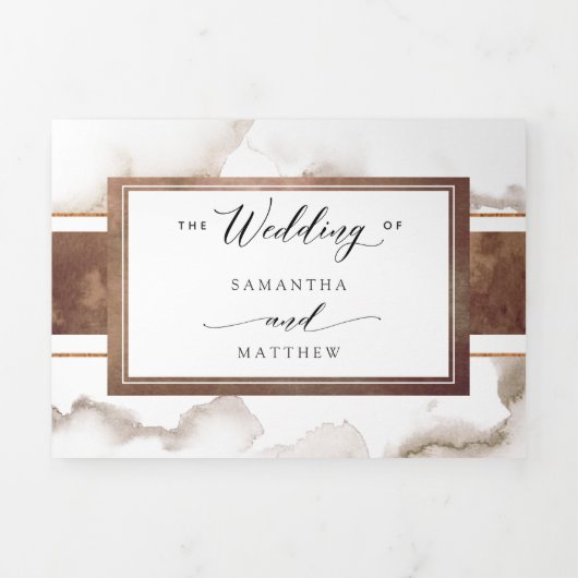 ウェディング招待RSVP、アーストーンウォータカラー 三つ折り招待状 (カバー)