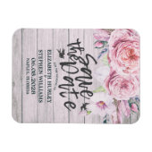 ウェディング日付のエレガントフローラ素朴木材 マグネット (横)