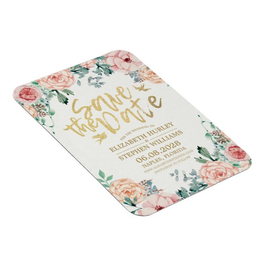 ウェディング日付のフローラエレガント文字列ライトを保存 マグネット (右側)