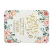 ウェディング日付のフローラエレガント文字列ライトを保存 マグネット (横)