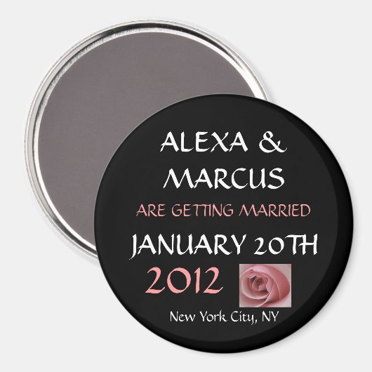ウェディング日付のラウンドマグネットを保存 マグネット (正面/裏面)