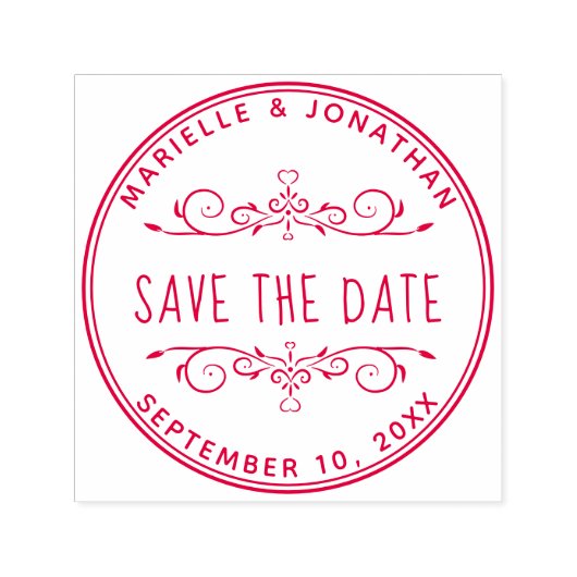 ウェディング日付の保存カスタムハートフローラ セルフインキングスタンプ (デザイン)