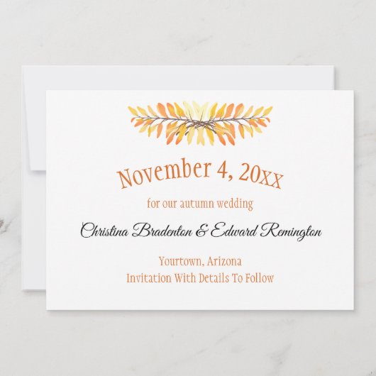 ウェディング日付の写真の紅葉を保存素朴 セーブザデート (裏面)