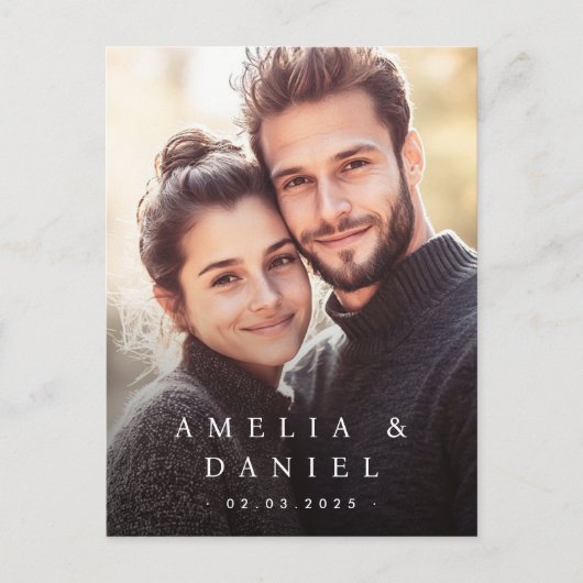 ウェディング日付の写真をカスタム保存 ポストカード (正面)