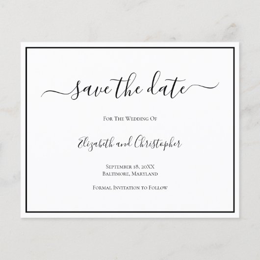 ウェディング日付の写真エレガントカーフォーマルドを保存 (裏面)